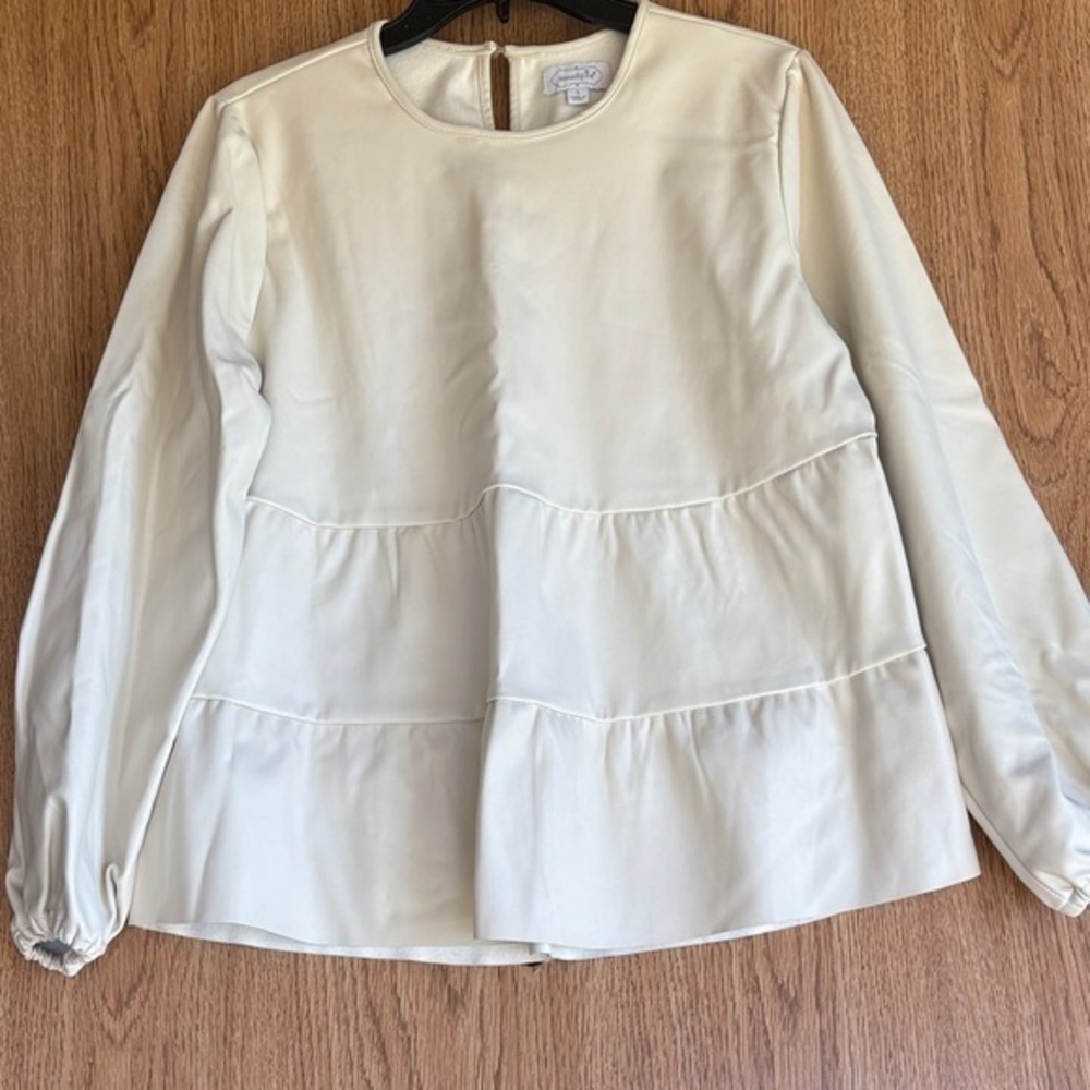 Mud Pie Cream Tiered Women's Blouse (Faux Leather outside)